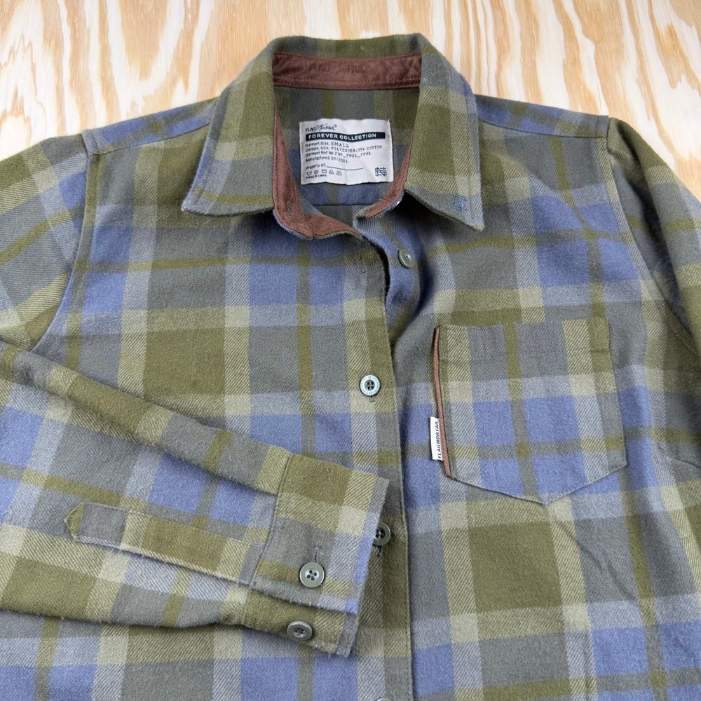 Flag Nor Fail Forever Collection Plaid Flannel Shirt Olive Blue Men Small FNF